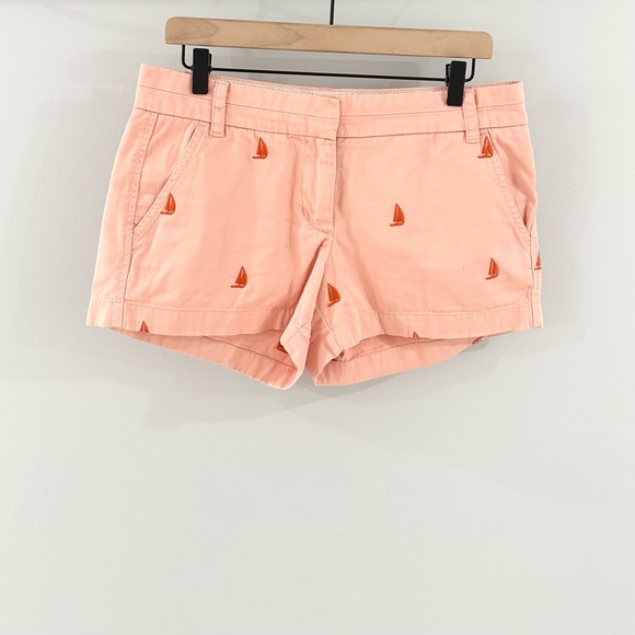 J. Crew Sailboat Embroidered Broken In Chino Shorts Orange Size 6 - Picture 3 of 8